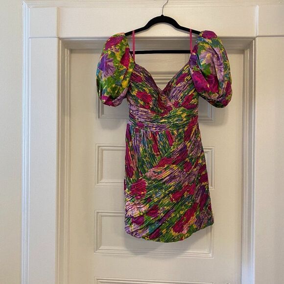 Ronny Kobo Francesca Puff Sleeve Abstract Floral Mini Dress - Picture 3 of 9